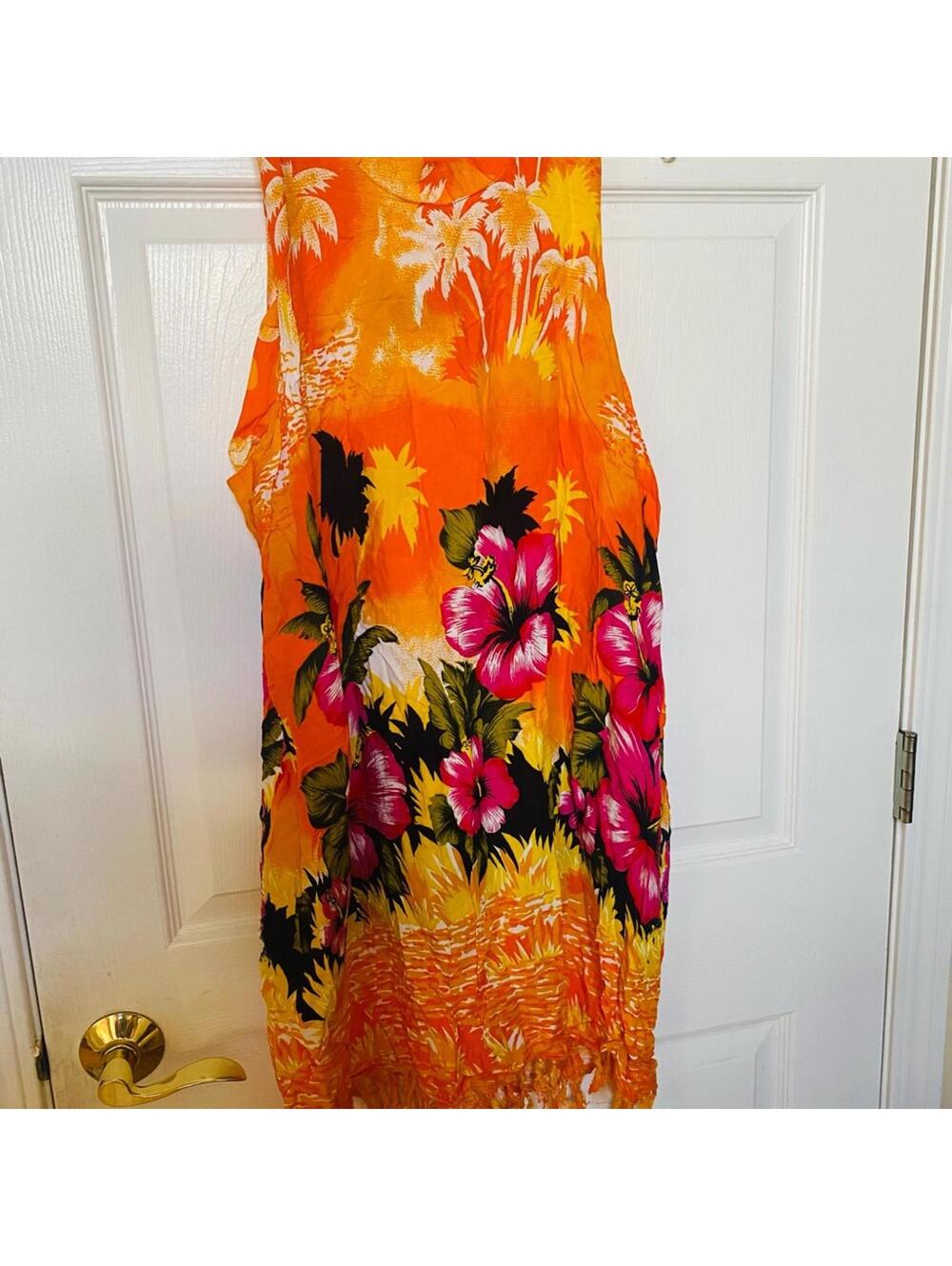 InGear Women's Rayon Tropical Floral Dress Orange Pink Size 1X 14/16
